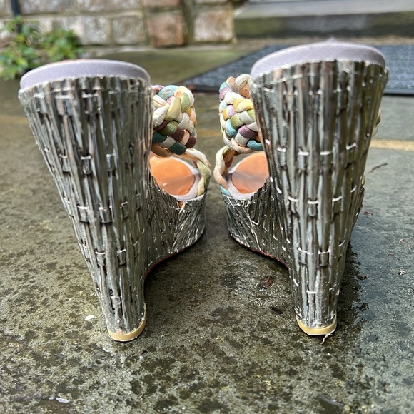 Giuseppe Zanotti Raffia Metallic Multicolor Wedges - Picture 8 of 11